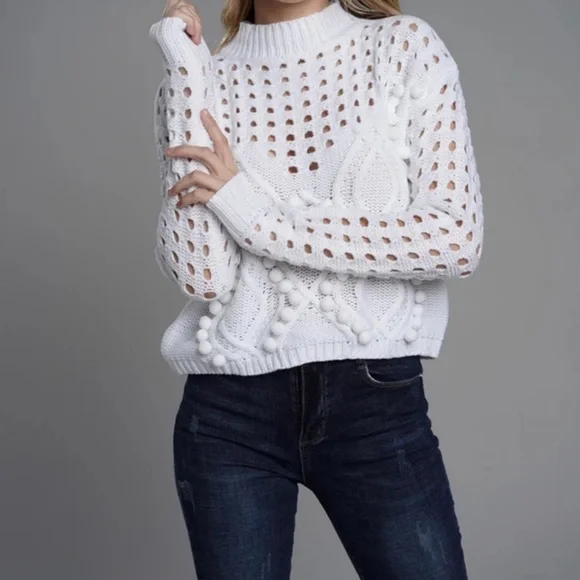 Peek-A-Boo Pompom Sweater - Picture 9 of 10